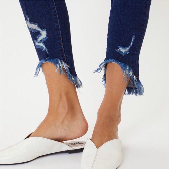 KANCAN KC8395D Blue Dark Wash Skinny Jeans Raw Hem - Picture 3 of 10